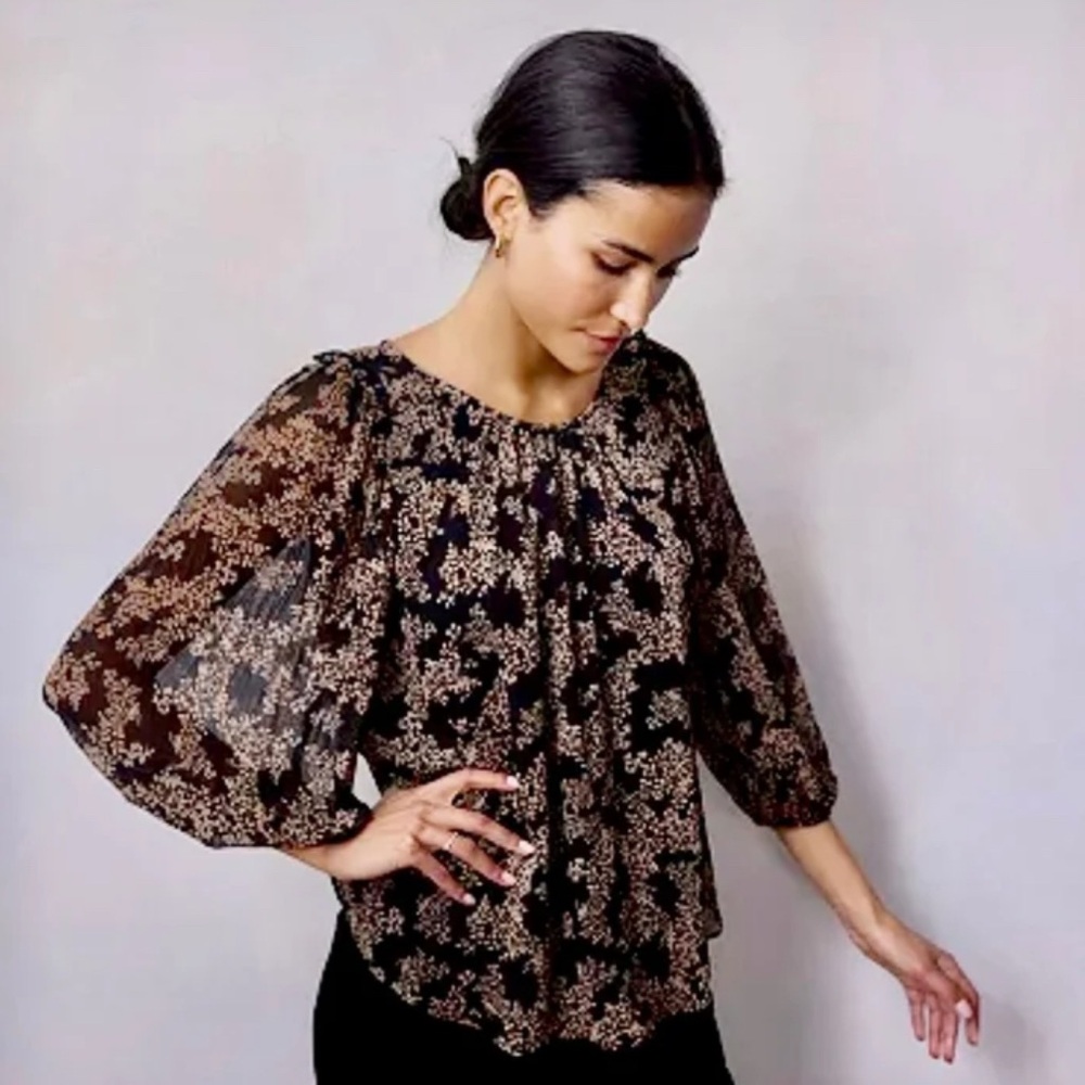 LC Lauren Conrad black floral semi-sheer blouse - Picture 2 of 14